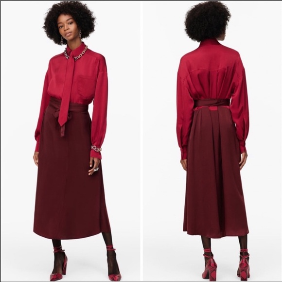 Zara Limited Edition Red Satin Effect Midi Belt Dress - Picture 1 of 8